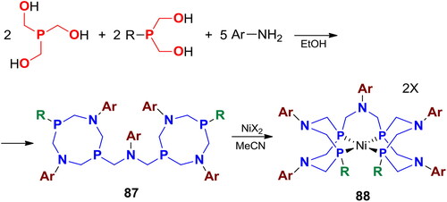 Scheme 57. One by-product from syntheses of cyclo-P2,N2-acetals from THP (R = n-Pr, Ar = Ph, X = PF6- or R = CH2CH2CO2Et, Ar = 4-MeO-C6H4, X = BF4-).[Citation237]