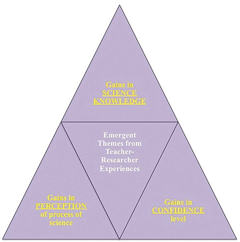 Figure 2. Summary of emergent themes/nodes from post-research experience interviews from science teachers.