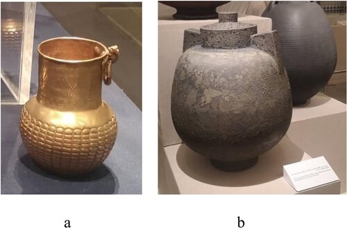 Figure 7. (a) The first vase from the museum collections of the ancient Egyptian tableware, (b) The second vase, from the museum collection of a group of ceramic vases by the artist ‘Mohamed Mandour’ who was born in Al-Fustat, Cairo, 1950.