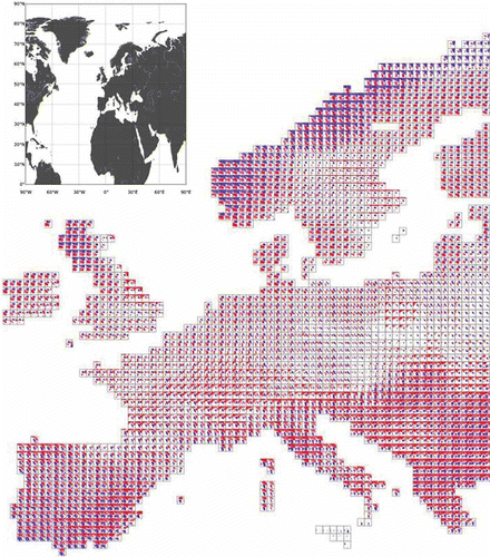 Fig. 7 Correlation analysis of gridded European precipitation with MSLP for January 1958–2002 [Key as Fig. 6].