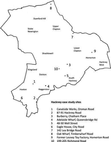 Figure 2. Location of Hackney case study sites. Contains Digital Map Data © Collins Bartholomew Ltd 2016. Contains OS data © Crown copyright and database right 2016.