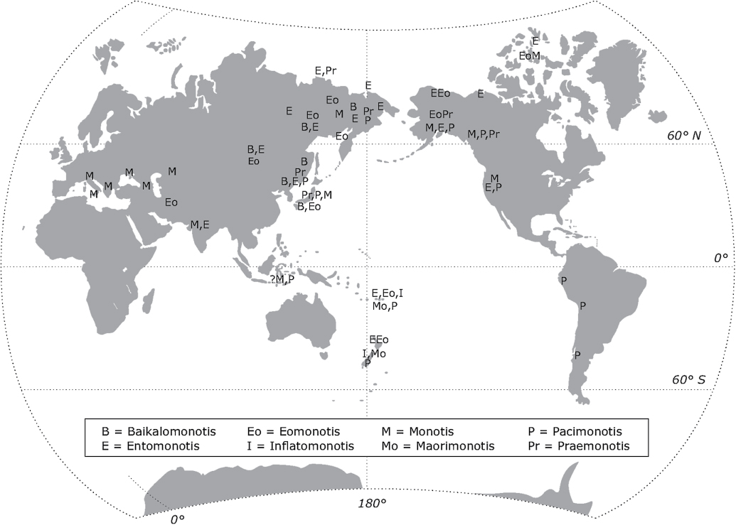 Figure 2 Distribution map of monotis genera (from many sources, but especially Westermann Citation1973).