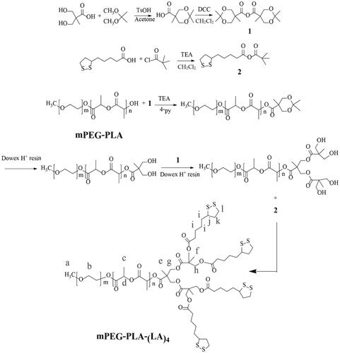 Figure 2. Synthetic route of mPEG-PLA-(LA)4.