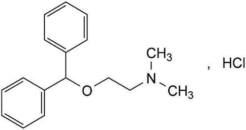 Figure 1. Chemical structure of diphenhydramine HCl (mwt: 291.82 g/mol).