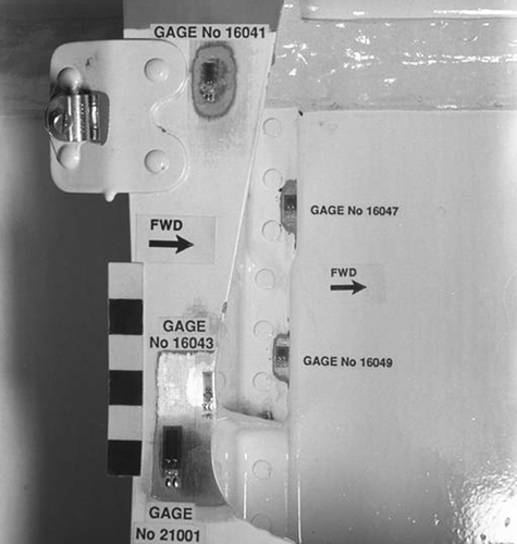 Figure 1. Strain gauges installed on the aft fuselage in the vicinity of the vertical tail.