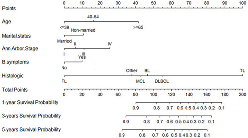 Figure 3 Newly developed nomogram for predicting 1-, 3-, and 5-year CSS in PINHL patients.