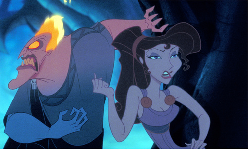 Hercules (1997). Directed by Ron Clements, John Musker. Shown: Hades (voice James Woods), Megara (voice Susan Egan).