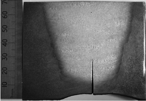 Figure 43. Example of cyclic creep relaxation cracking a ferritic to ferritic DMW in a CrMoV weld made with 2.25Cr–1Mo filler metal [Citation74].