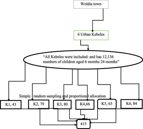 Figure 1 The schematic presentation of sampling procedure in assessing complementary feeding practice among mothers who had children aged 6 to 24 months old in Woldia town.