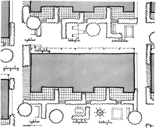Figure 5. Public spaces within housing areas were meticulously planned to support a range of uses and connected to large green spaces, like in this 1969 plan for Smedby. Source: Upplands Väsby Municipal archives.