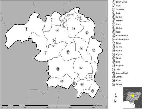 Figure 1. Local government areas surveyed in Kaduna State, Nigeria, Global Trachoma Mapping Project, 2013.