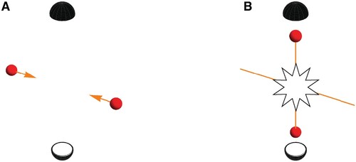 Figure 3. Collisions between indistinguishable particles. See main text for description.