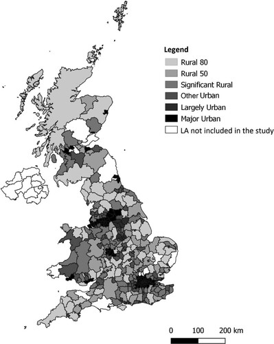 Figure 1. Map of LAs analysed in this study.