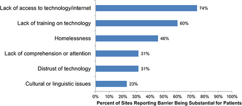 Figure 4 Patient-related barriers for implementation and use of telepsychiatry services (N=35).