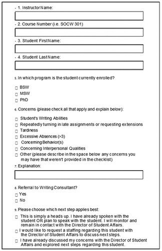 Figure 2. Student concern form.