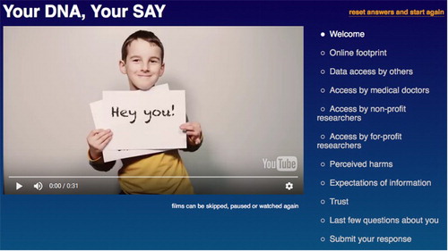 Figure 1. Your DNA, Your Say survey landing page.