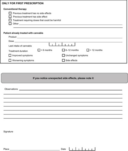 Figure 1 Case report form, approved by the Italian Health Ministry, used by clinicians who prescribed cannabis to patients.