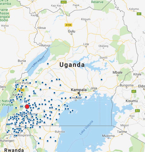 Figure 1. A map of Uganda showing patients homes.