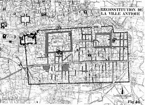 Figure 16. Study Plan ‘Reconstitution de la Ville Antique’ in the Master Plan of 1968.Source: Ecochard, and Banshoya et al., Plan Directeur pour l'Aménagement de la ville de Damas et sa Région.