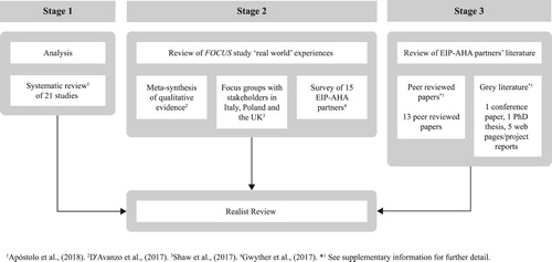 Figure 1. An overview of the evidence collection stages of the realist review process for frailty screening and management interventions.