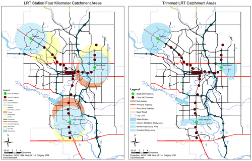 Figure 2. Calgary’s LRT and case study areas.Source: Adapted from City of Calgary (Citation2008).