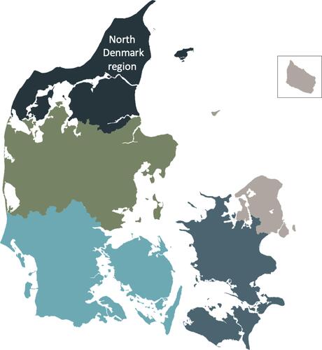 Figure 1 A map of the Denmark. The North Denmark Region is marked with black.