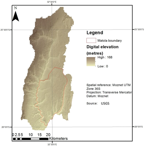 Figure 5. Elevation map of the infulene and Matola river catchments.
