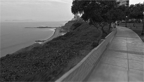 Figure 3. The view from the Malecón, just south of LarcoMar. El Frontón is visible in the background (© Google 2018, Street View, image capture 2013).