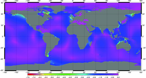 Figure 7 Surface model of lowest astronomical tide with respect to mean sea level (m).