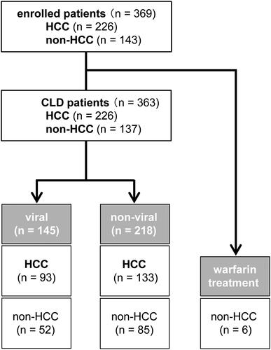 Figure 1. Flow diagram of patients included in this study. CLD, chronic liver disease; HCC, hepatocellular carcinoma.