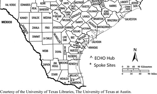 Figure 1. Map of CHW-OUD ECHO hub and community spoke sites.