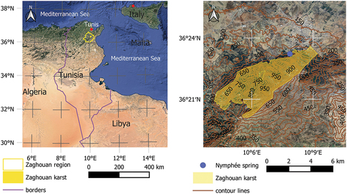 Figure 11. Location of the karst area. Both figures combine Google Map data ©2015 with material from Natural Earth.