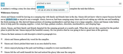 Figure 1. An example of a pop-up English glossary in a 7th grade ELA item.