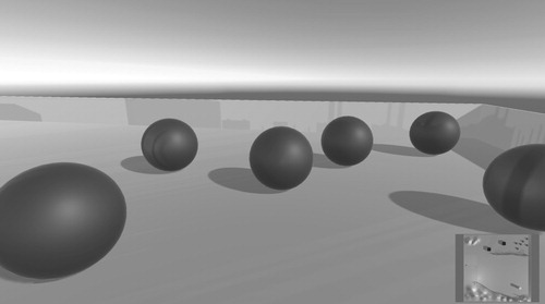 Figure 4. Examples of a model with six interactive, moveable balls producing different static pitches. Here, generating data that also includes the distances between the balls themselves could provide interesting results.