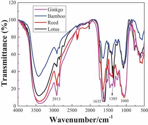 Figure 3. FTIR spectra of plant leaf fibers.