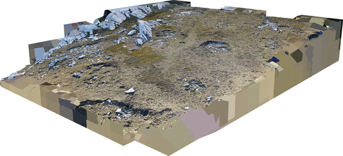 Figure 7. Drone survey of Regimental Aid Post (large rock south of main ridge). Perspective from south-west.