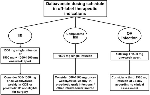 Figure 1 A proposal of algorithm for dalbavancin dosing schedule in off-label therapeutic indications.