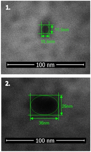 Figure 3. SEM images of solid state nanopore after SiO2 deposition.