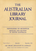 Cover image for The Australian Library Journal, Volume 12, Issue 3, 1963