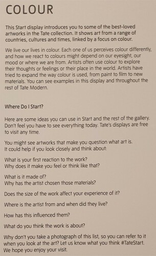 Figure 5. The Start Display visitor guide curated by Ann Coxon and Valentina Ravaglia with Kirsteen McSwein and Gilian Wilson, Tate Learning, December 2021.