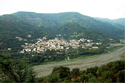 Figure 4. Village of Bagaladi (Province of Reggio Calabria) built on two inactive alluvial fans.