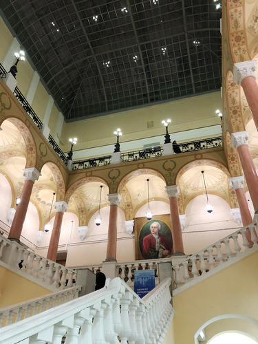 Fig. 2. MSU is located in an old building in central Moscow opposite the Kremlin. Students are expected to take part in exhibitions, with their photos printed and hung on the walls at the top of the main staircase. Photo by Liudmila Voronova.