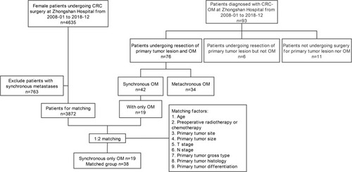 Figure 1 Flow chart of the matching of synchronous ovary-only metastasis patients and CRC patients with no metastases.