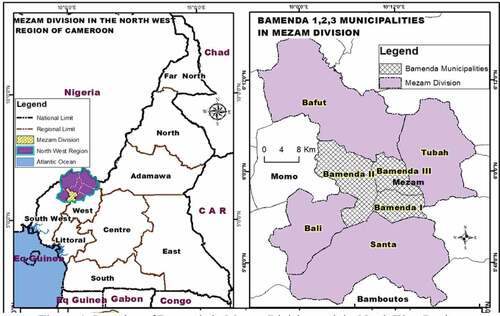 Figure 1. Location of Bamenda in Mezam Division and the North West Region.