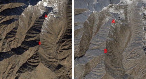 Figure 1. An original satellite image with terrain reversal (right), and the corrected version with an SRM overlay (left) without terrain reversal. The landform marked A–B is a ridge in both images, but it appears as a valley in the left image, and as a ridge in the right, to the majority of people.