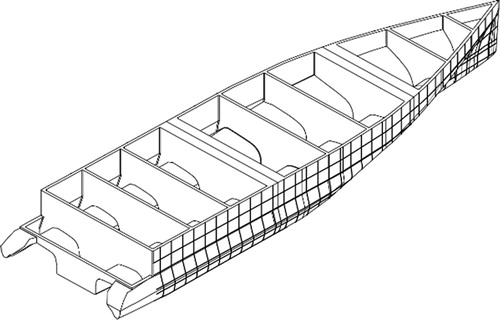 Figure 1. Computer model of an axe bow trimaran hull presented in isometric view.