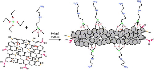 Figure 1. Schematic representation of the TEOS/Z-6020 bonding reaction with the GO surface.