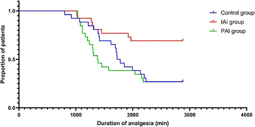 Figure 2 Kaplan-Meier survival plot for the duration of analgesia.