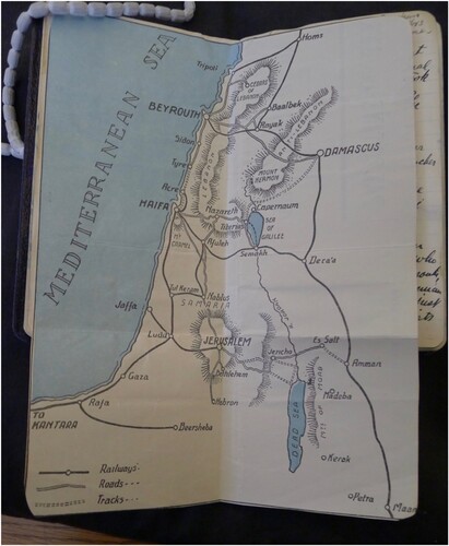 Figure 1. Margret Emmott travel diary and map.