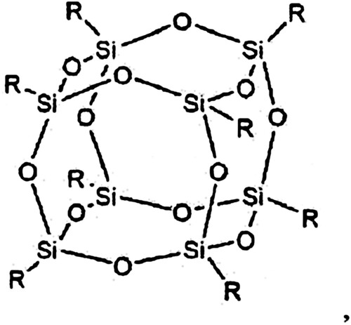 Figure 7. A patent for IF coating formulation comprising hydroxyl-polyhedral oligomeric silsequioxane. Molecular structure from [Citation13].